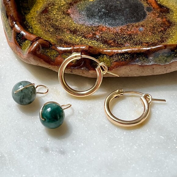 Gold Filled Huggies with Removable Forest Green Jade Charms - Picture 5 of 7